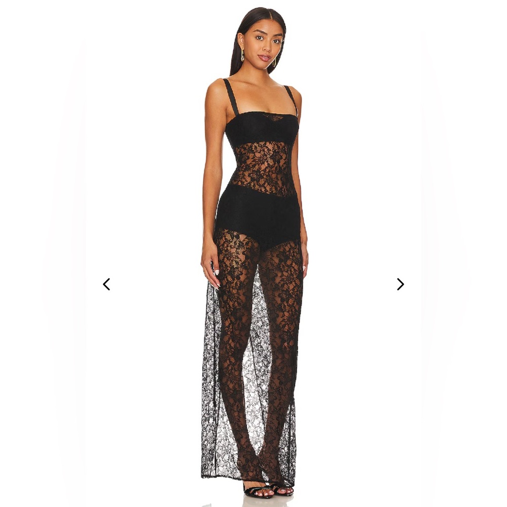 NEW!! Lovers + Friends Gracia Gown Black Lace Sheer Dress, L - Picture 2 of 12